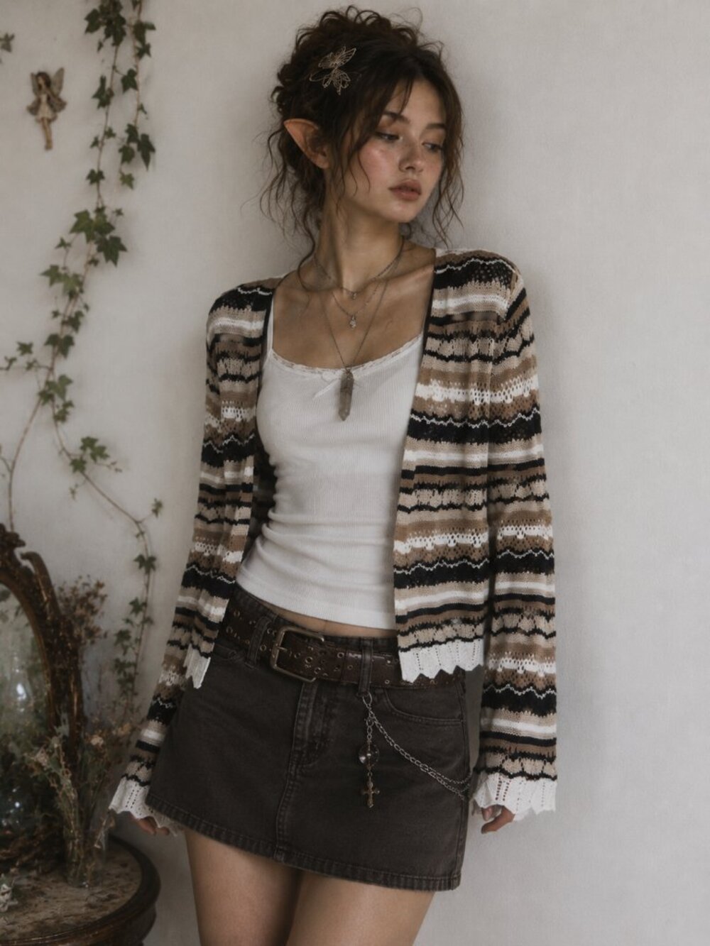 Boho Fairy Grunge Crochet Open Front Cardigan Sweater
